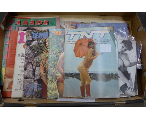 Pin-up magazines; vintage/glamour, Parade, Flint, two Sunday Sport, Connoisseurs Review magazines 
