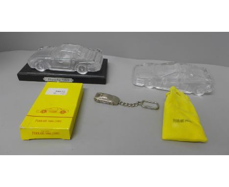 Two Burago glass car models, Porsche 959 and Ferrari 348 TB 