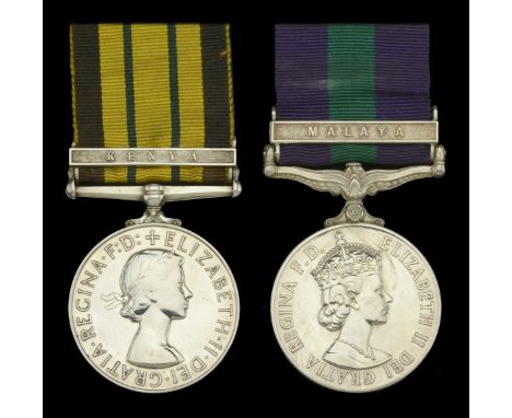Family Group:  General Service 1918-62, 1 clasp, Malaya, E.II.R. (14182433 Gnr. P. F. Flynn. R.A.); Africa General Service 19