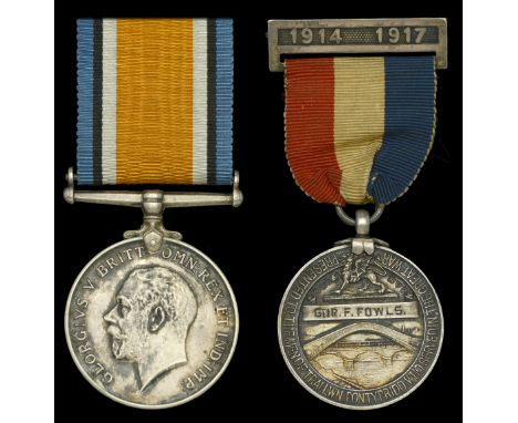 British War Medal 1914-20 (13492 Gnr. F. W. Fowles. R.A.); together with a Trallwn, Pontypridd Great War Tribute Medal, silve