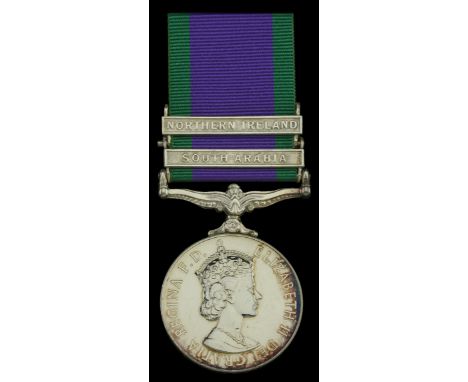 General Service 1962-2007, 2 clasps, South Arabia, Northern Ireland, unofficial retaining rod between clasps (24080927 Pte. R