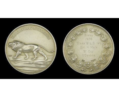 Army Rifle Association Prize Medal, 58mm, silver, hallmarks for Birmingham 1925, the obverse featuring a prowling lion, ‘The 