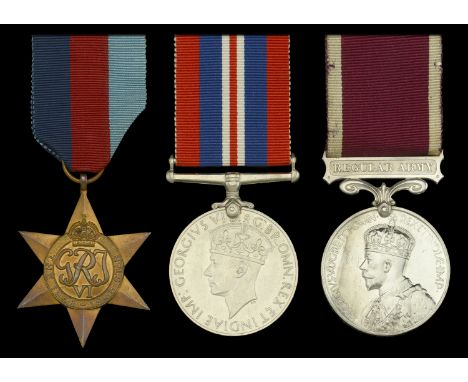 A British Expeditionary Force casualty group of three awarded to Warrant Officer Class III E. Royle, Royal Highlanders (Black