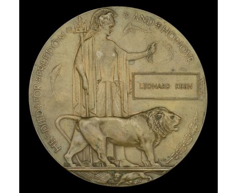 Memorial Plaque (Leonard Keen) very fine £50-£70  ---  Leonard Keen attested into the Royal Scots Fusiliers and served during
