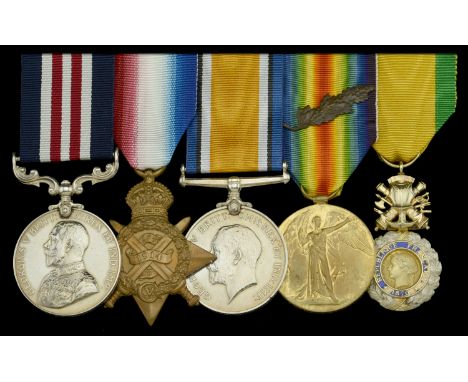 A Great War ‘Western Front’ M.M. and French Medaille Militaire group of five awarded to Company Sergeant Major, later Lieuten