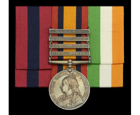 Queen’s South Africa 1899-1902, 4 clasps, Relief of Kimberley, Paardeberg, Driefontein, Belfast (17214 Bomb: F. Costello. U B