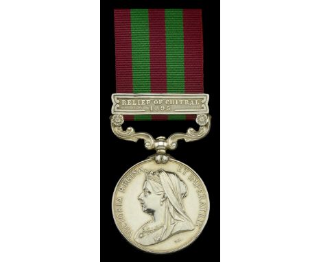 India General Service 1895-1902, 1 clasp, Relief of Chitral 1895 (2207 Pte. Charles Brand 1st. Bn. Devon: Regt.) suspension s