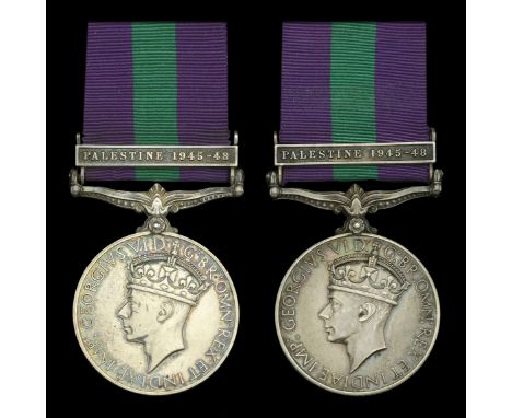 General Service 1918-62, 1 clasp, Palestine 1945-48 (2), (14436070 Spr. R. Heseldin. R.E.; T/6216989 W.O. Cl. 2. L. J. Smith.