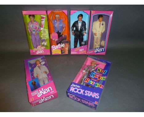 6 boxed ken dolls: Ultra hair Ken, earring magic Ken, great date Ken, crystal Ken, dream glow Ken, rock star Ken