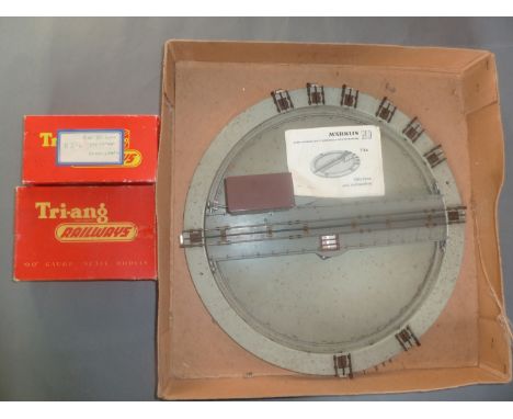 A boxed Marklin HO turntable (7186) and two boxed Triang railways 00 gauge models: 0-4-0 S-C Loco operating pantograph (R.254