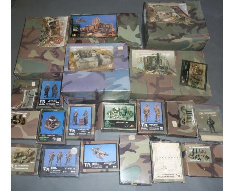 A collection of boxed Verlinden 1/35 scale military model kits including Atlantic Wall Flak Emplacement, Ruined Ardennes farm