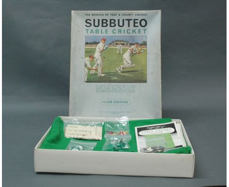 A Subbuteo table cricket "Club Edition" game, with 00 scale player figures, stumps, balls etc  