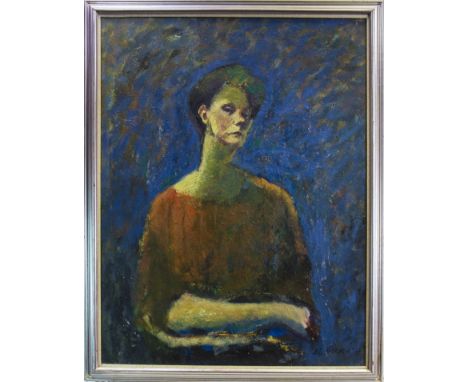 ATTRIBUTED TO WILLIAM BIRNIE RSW RGI (SCOTTISH 1929 - 2006), PORTRAIT OF A LADY oil on board, signed indistinctly and dated '