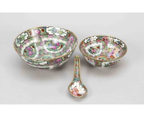 Essgeschirr Kanton mit Löffel(rare item), Südchina, Qing-Dynastie(1644-1912), divers 19.Jh., Kanton und Hongkong, Porzellan m