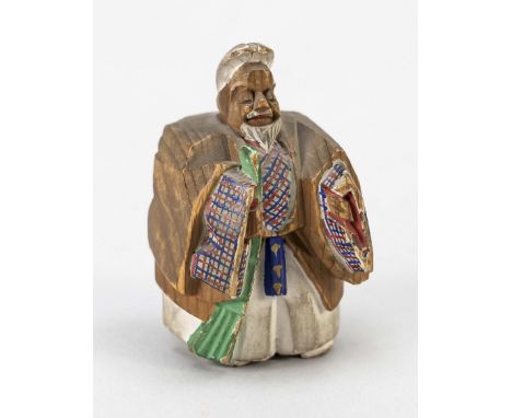 Katabori-Netsuke, Japan, Meiji-Periode(1868-1912), um 1900, fein koloriertes Holz, wohl Juroujin, die Gottheit des langen Leb