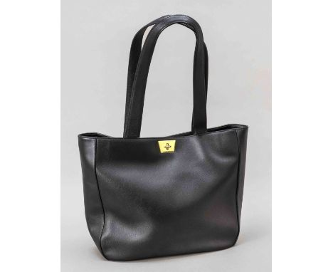 Jil Sander, Classic Large Vintage Shopper, schwarzes genarbtes Leder, goldfarbene Hardware, mittellange Doppelhenkel, kleine 