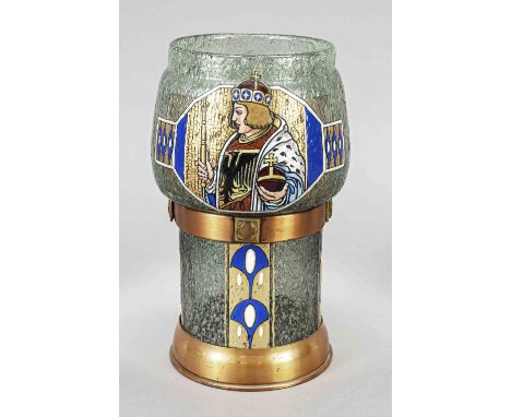 Jugendstil-Pokalglas mit Kupfermontage, um 1910, Entwurf wohl Georg Carl von Reichenbach für Kristallglasfabrik Benedikt von 