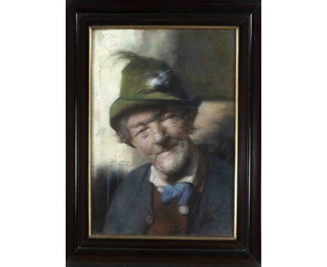 Heinz Hunger, Bildnis- und Genremaler in Süddeutschland und Österreich. Ausdrucksstarkes Portrait eines Tiroler Bauern, Paste