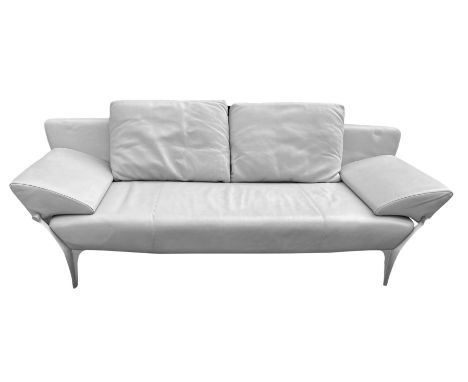 Sofa, Rolf Benz, Modell 1600, Lederbezug, mattierte Metallfüße, verstellbare Armlehnen, Firmenlogo, 80 x 220 x 95 cm, Sitzhöh