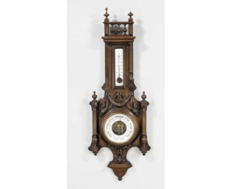 Großes Wandbarometer, Ende 19. Jh. ''Spinelli et Mahier, J. Grandin Opt S Havre, Barometre Améroide'', mit Thermometer, Gehäu