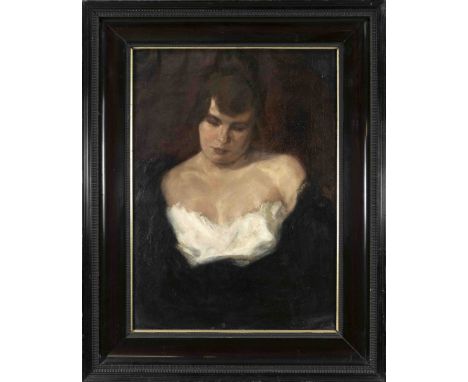 Peter Hirsch (1889-1978), Münchner Bildnismaler, Portrait einer nach unten blickenden Dame mit entblößtem Dekolleté, Öl auf L