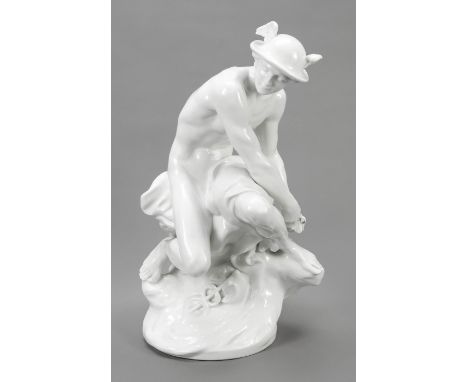 Große Hermes-Figur, KPM Berlin, 2. W, Modell Johann Georg Müller um 1785, aus einer Serie der Götterfiguren, auf stilisiertem