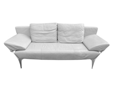 Sofa, Rolf Benz, Modell 1600, Lederbezug, mattierte Metallfüße, verstellbare Armlehnen, Firmenlogo, 80 x 205 x 95 cm, Sitzhöh