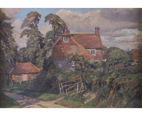 PERCY HORTON (BRITISH, 1897-1970)Home Farm, Firle Park, Sussexwith inscribed labels (to backing paper)oil on board39 x 55cmAR