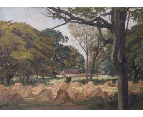 PERCY HORTON (BRITISH, 1897-1970)September Landscapewith inscribed label (to reverse of frame)oil on board44.5 x 61cmARRProve
