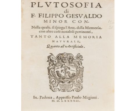 NO RESERVE Gesualdo (Filippo) Plutosofia... nella quale si spiega l'arte della memoria con altre cose notabili pertinenti, ta