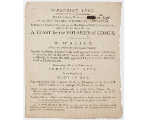 Irish actor and playwright.- O'Brien (William, actor and playwright, ?1738-1815) Something Snug.... A New Edition of O'Brien'