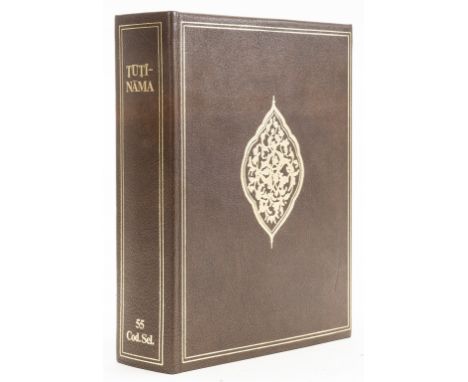 Manuscript facsimile.- Tuti-Nama, facsimile reprint, coloured manuscript facsimile leaves, original morocco in folding case b