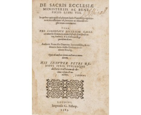 NO RESERVE Law.- Duaren (François) De sacris ecclesiæ ministeriis ac beneficiis libri VIII. In quibus quicquid ad plenam iuri