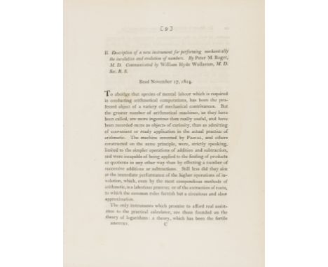 NO RESERVE Roget (Peter Mark) Description Of A New Instrument For Performing Mechanically The Involution And Evolution Of Num