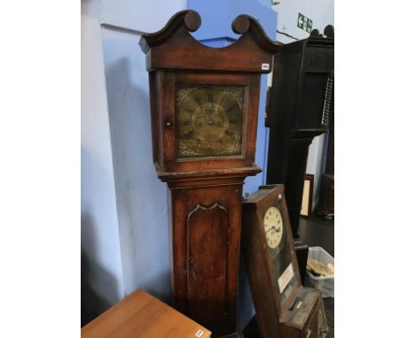 A pine long case clock by Thomas Morpeth of Hexham, 30 hour, brass dial, date aperture, strike action, engraved Margaret Robi