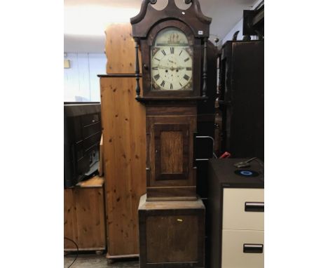 An oak cased longcase clock, painted dial by R. Mitchell of Sunderland, 8 day movement, two subsidiary dials and strike actio