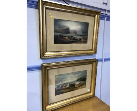 Pair, gilt framed oil, Seascapes, signed D. R. Aitken