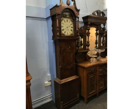 A mahogany and oak long case clock by Humphreys of Barnard Castle, painted dial, 30 hour, second hand dial and strike action