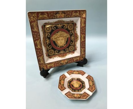 A Rosenthal 'Versace' square dish and a small ashtray, 22cm wide and 13cm wide