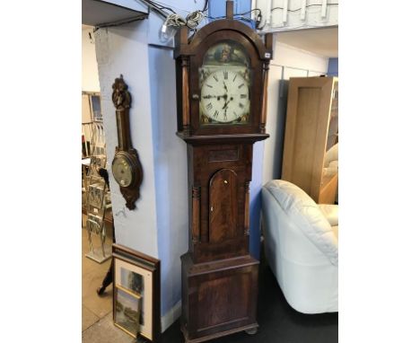 A 19th century mahogany long case clock, with painted dial, 8 day movement and two subsidiary dials