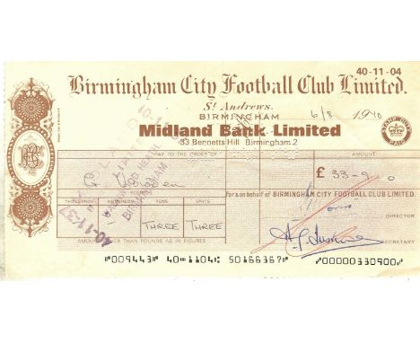 &nbsp;ORIGINAL 1970 BIRMINGHAM CITY WAGES CHEQUE TO GEOFF VOWDEN
&nbsp;