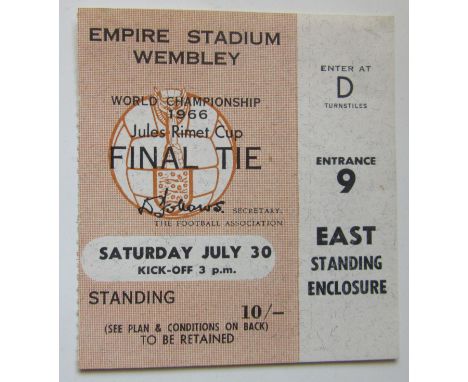 1966 WORLD CUP FINAL ENGLAND V WEST GERMANY ORIGINAL TICKET
In very good condition and 100% original