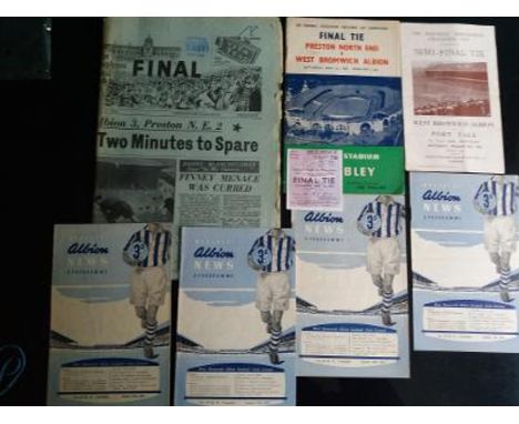 1954 WEST BROMWICH ALBION FA CUP WINNERS - COMPLETE SET OF PROGRAMMES, NEWSPAPER + REPRODUCED TICKET