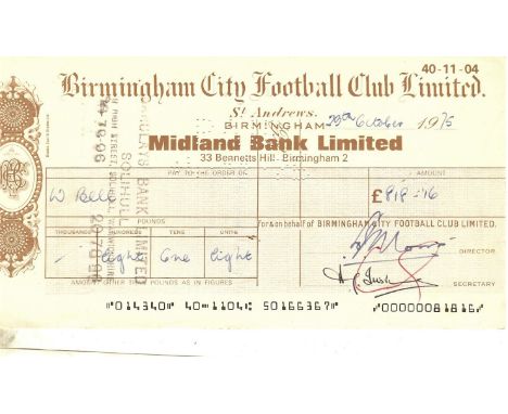 &nbsp;ORIGINAL 1975 BIRMINGHAM CITY WAGES CHEQUE TO WILLIE BELL
&nbsp;