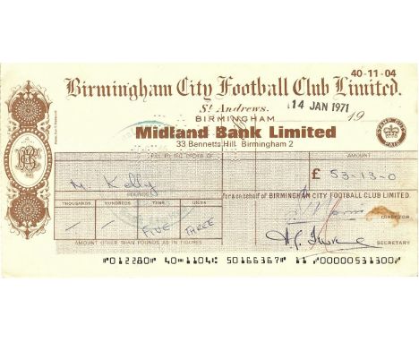 &nbsp;ORIGINAL 1971 BIRMINGHAM CITY WAGES CHEQUE TO MIKE KELLY
&nbsp;