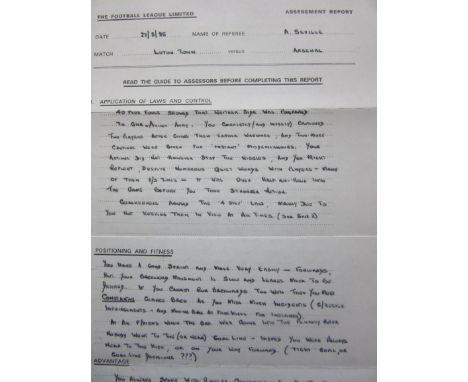1985-86 LUTON V ARSENAL OFFICIAL REFEREE ASSESSMENT REPORT
Interesting item of memorabilia