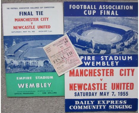 1955 FA CUP FINAL MANCHESTER CITY V NEWCASTLE - PROGRAMME, SONG SHEET &amp; TICKET
Nice collection, Song sheet one fold Ticke
