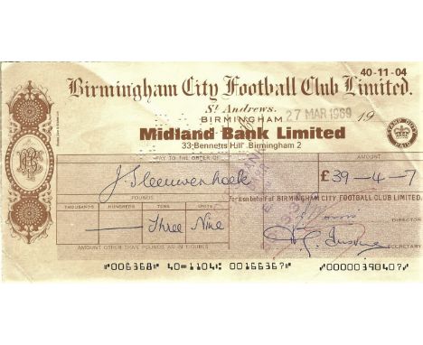 &nbsp;ORIGINAL 1969 BIRMINGHAM CITY WAGES CHEQUE TO JOHN SLEEUWENHOEK
&nbsp;