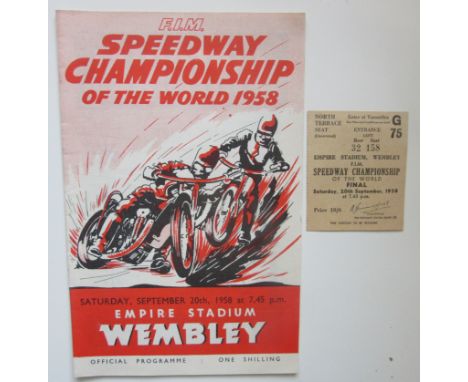 1958 SPEEDWAY CHAMPIONSHIP OF THE WORLD AT WEMBLEY PROGRAMME + TICKET&nbsp;
Both good condition