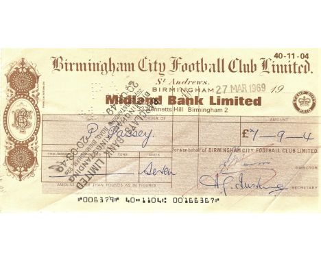 &nbsp;ORIGINAL 1969 BIRMINGHAM CITY WAGES CHEQUE TO PETER PASSEY
&nbsp;